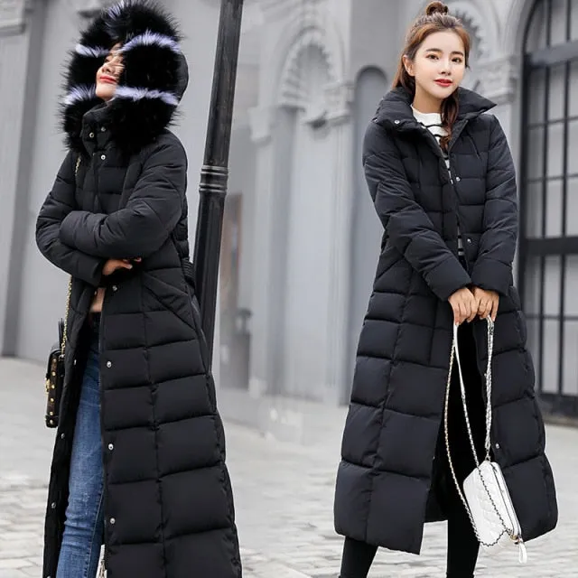 Fashion Women Winter Coats 2021 New Korean Version Of Park Over The Knee Long Demolition Fur Collar Hooded Feminine Coat