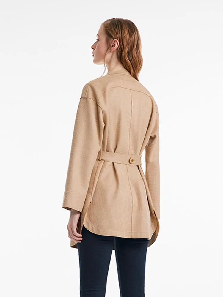 Faux Suede Women Trench Coat With Belt