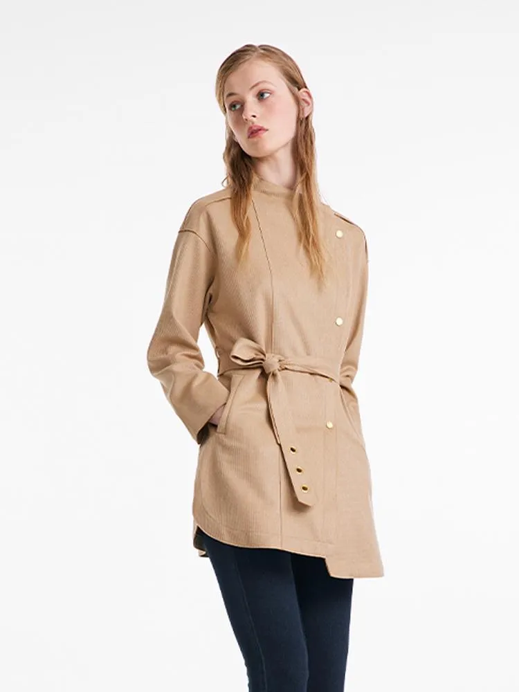 Faux Suede Women Trench Coat With Belt