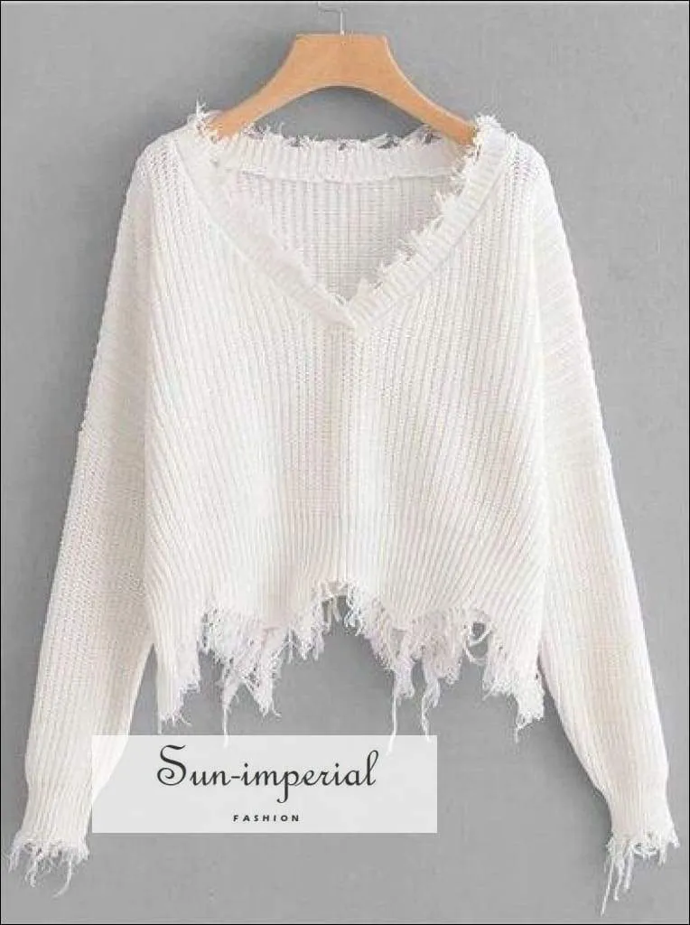 Frayed Trim Drop Shoulder Jumper