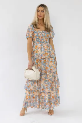 Garden Goddess Orange Floral Maxi Dress