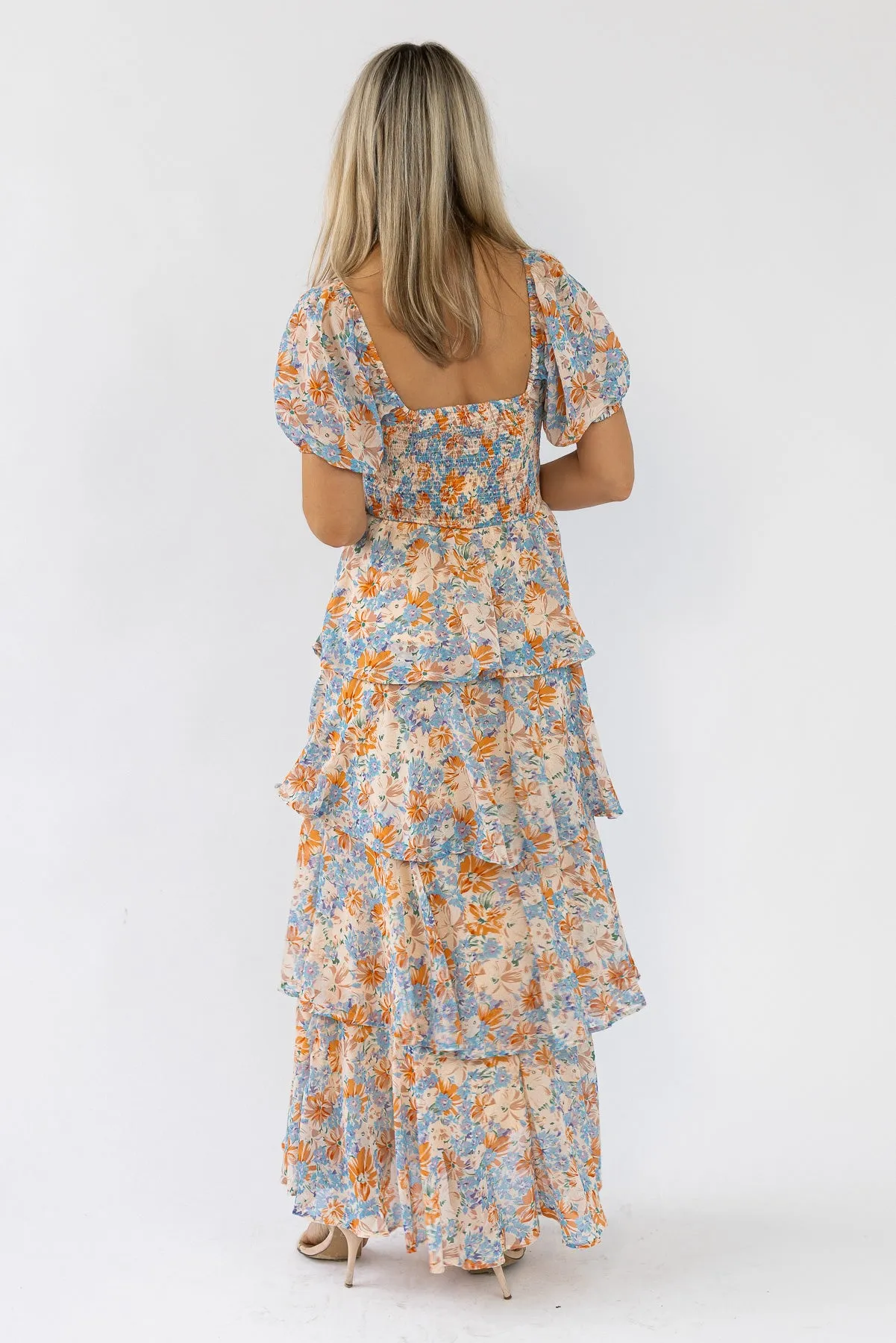 Garden Goddess Orange Floral Maxi Dress