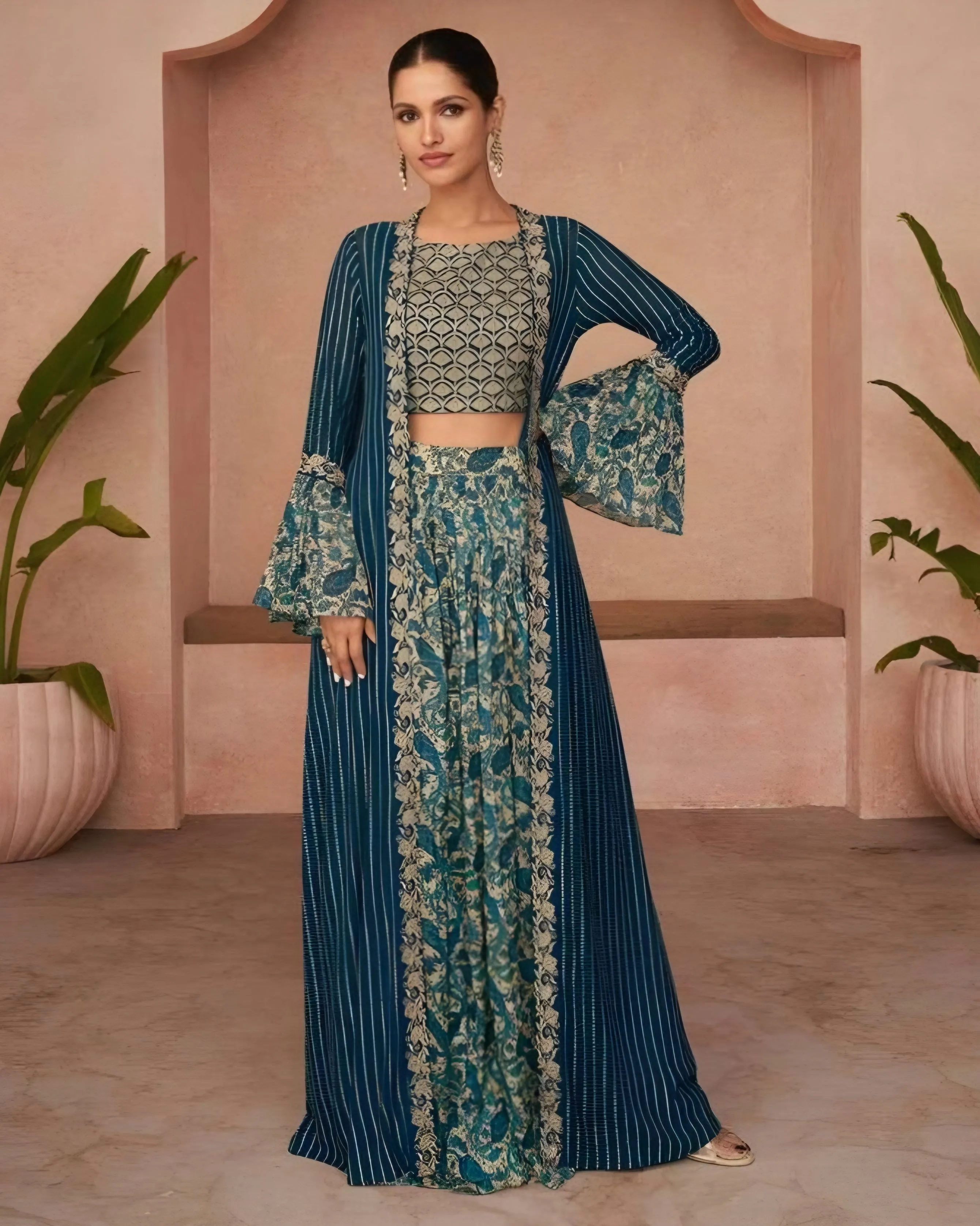 Georgette Indo western Jacket Style Palazzo Suits