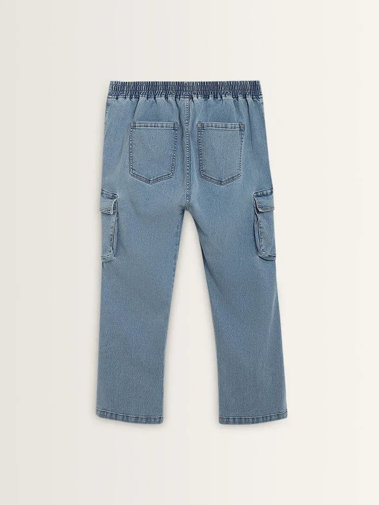 Gia Light Blue Cargo-Style Straight - Fit High - Rise Jeans