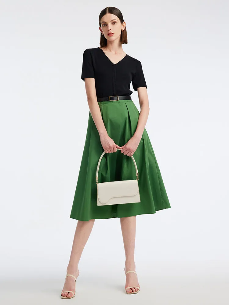 Green A-Line Mid-Calf Women Skirt