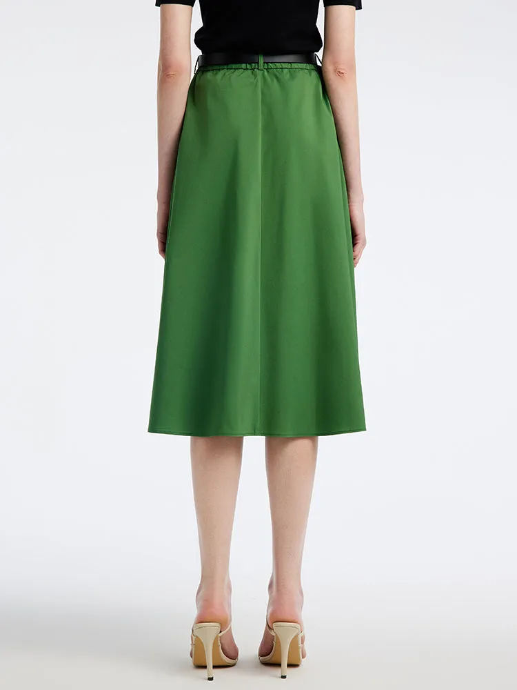 Green A-Line Mid-Calf Women Skirt