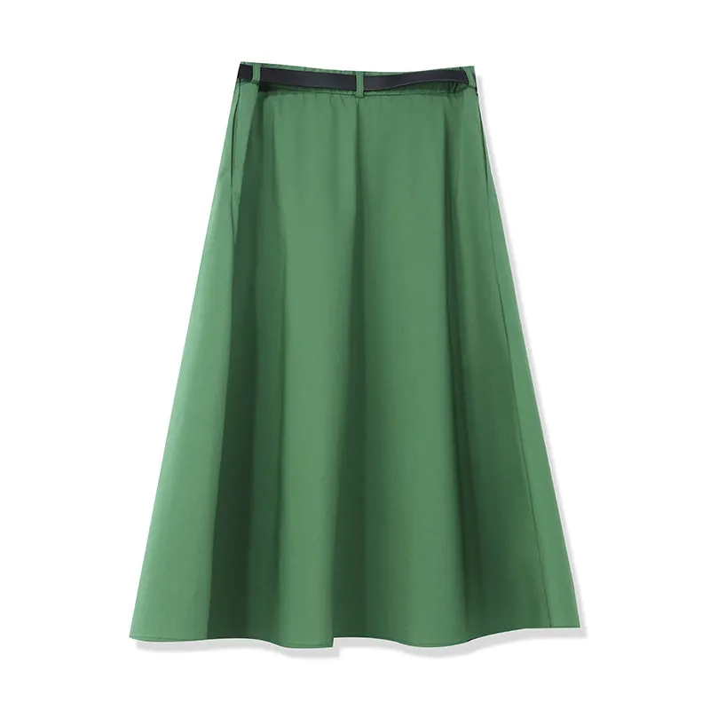 Green A-Line Mid-Calf Women Skirt