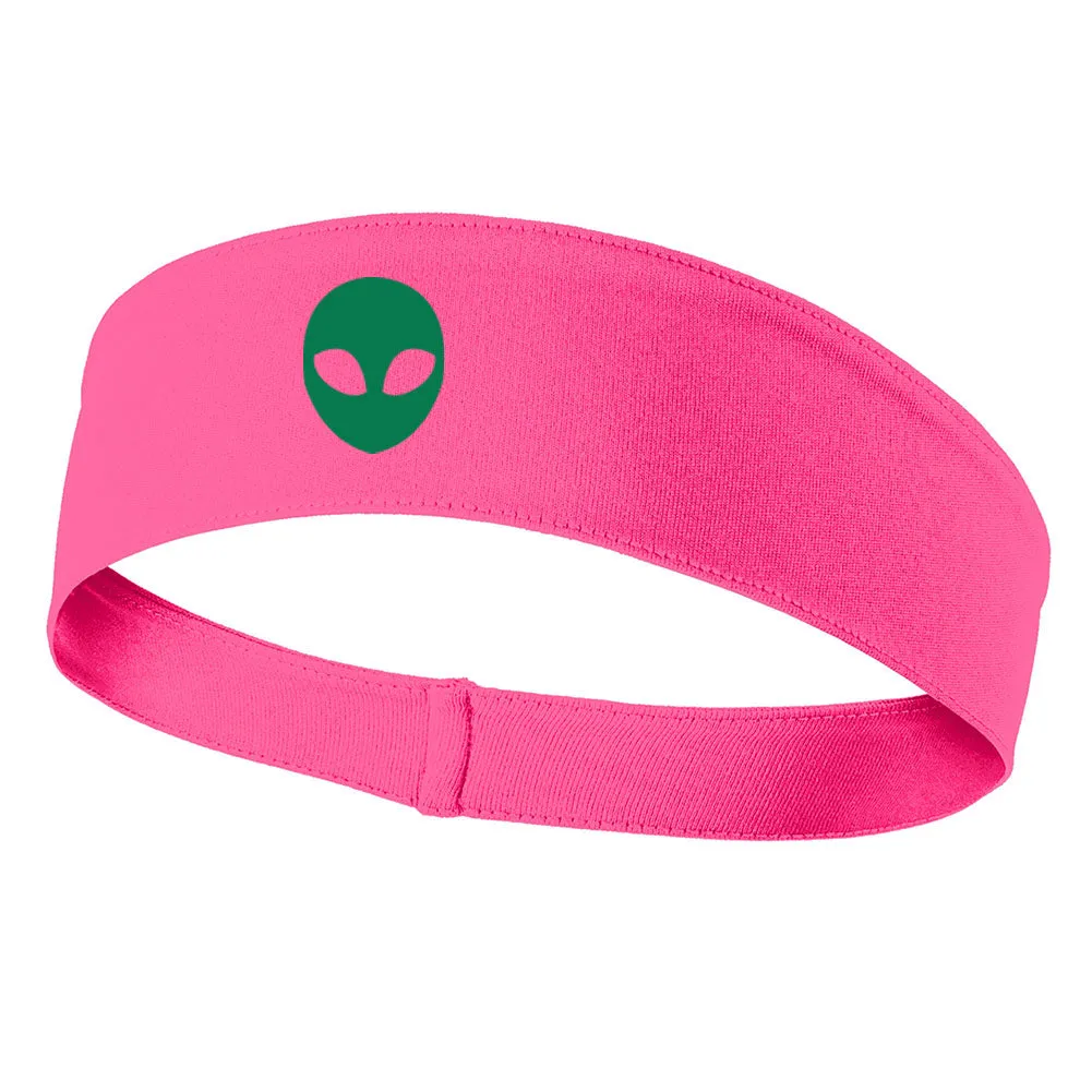 Green Alien Head Graphic Printed Moisture Wicking Headbands for Men and Women