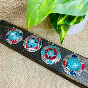 Handmade Ethnic Pendant, Om Charms, Tibetan Aum Pendant, Eye of Buddha Jewelry, Gypsy Style, Round Om Jewelry, Men/Women Yoga Jewelry