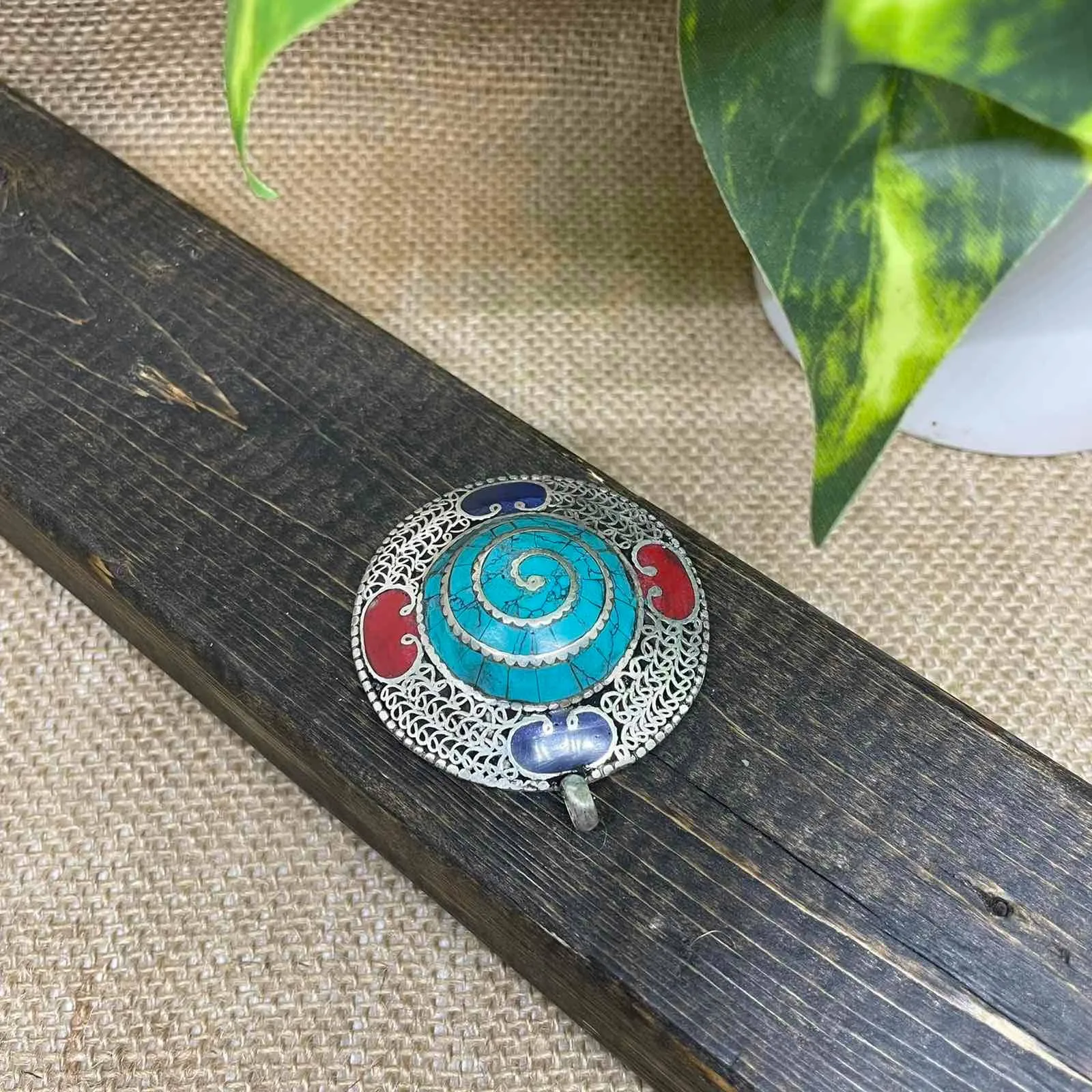 Handmade Ethnic Pendant, Om Charms, Tibetan Aum Pendant, Eye of Buddha Jewelry, Gypsy Style, Round Om Jewelry, Men/Women Yoga Jewelry