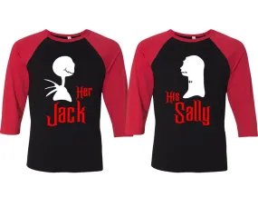 Her Jack His Sally Couple Baseball T Shirts, Matching Couple Baseball Shirts.