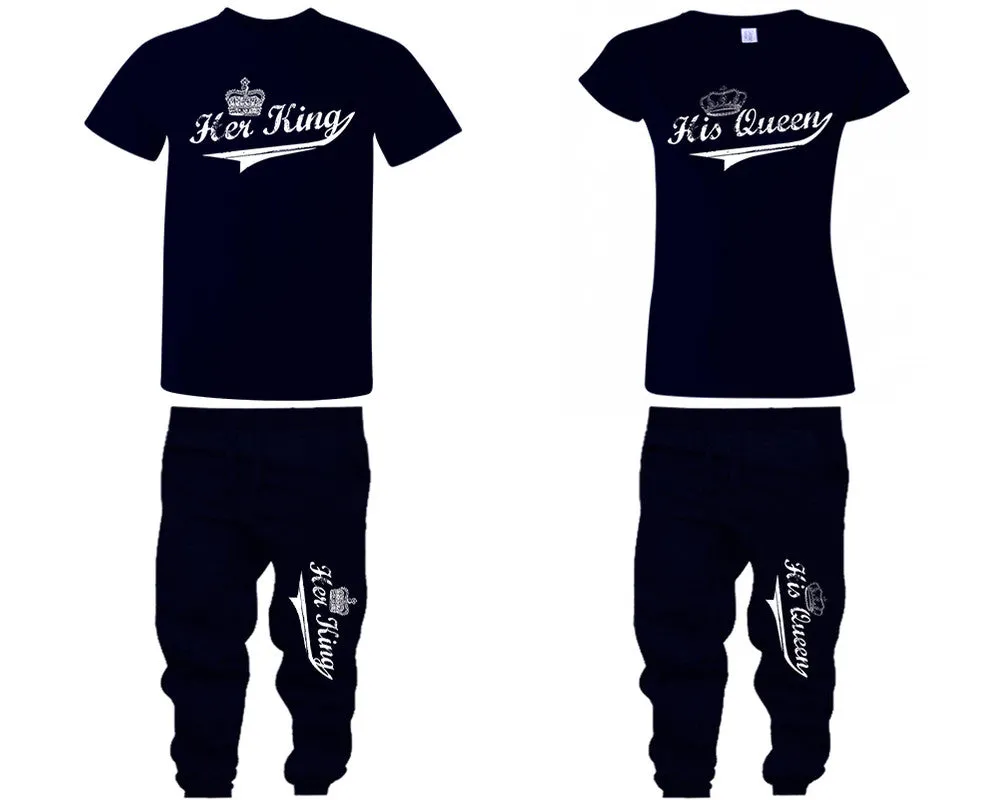 Her King and His Queen Couple Shirts and Jogger Pants, Top & Bottom Sets