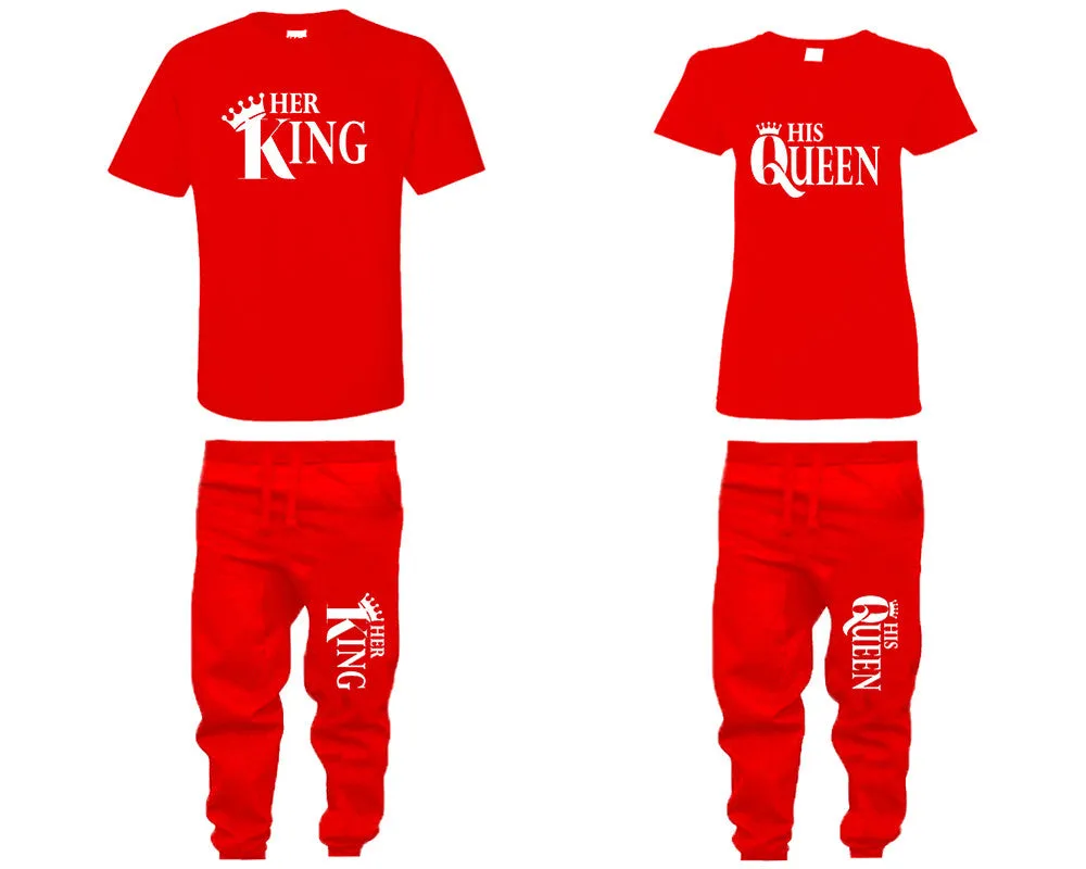 Her King His Queen Couple Matching T Shirts and Jogger Pants Top Bottom Matching Set