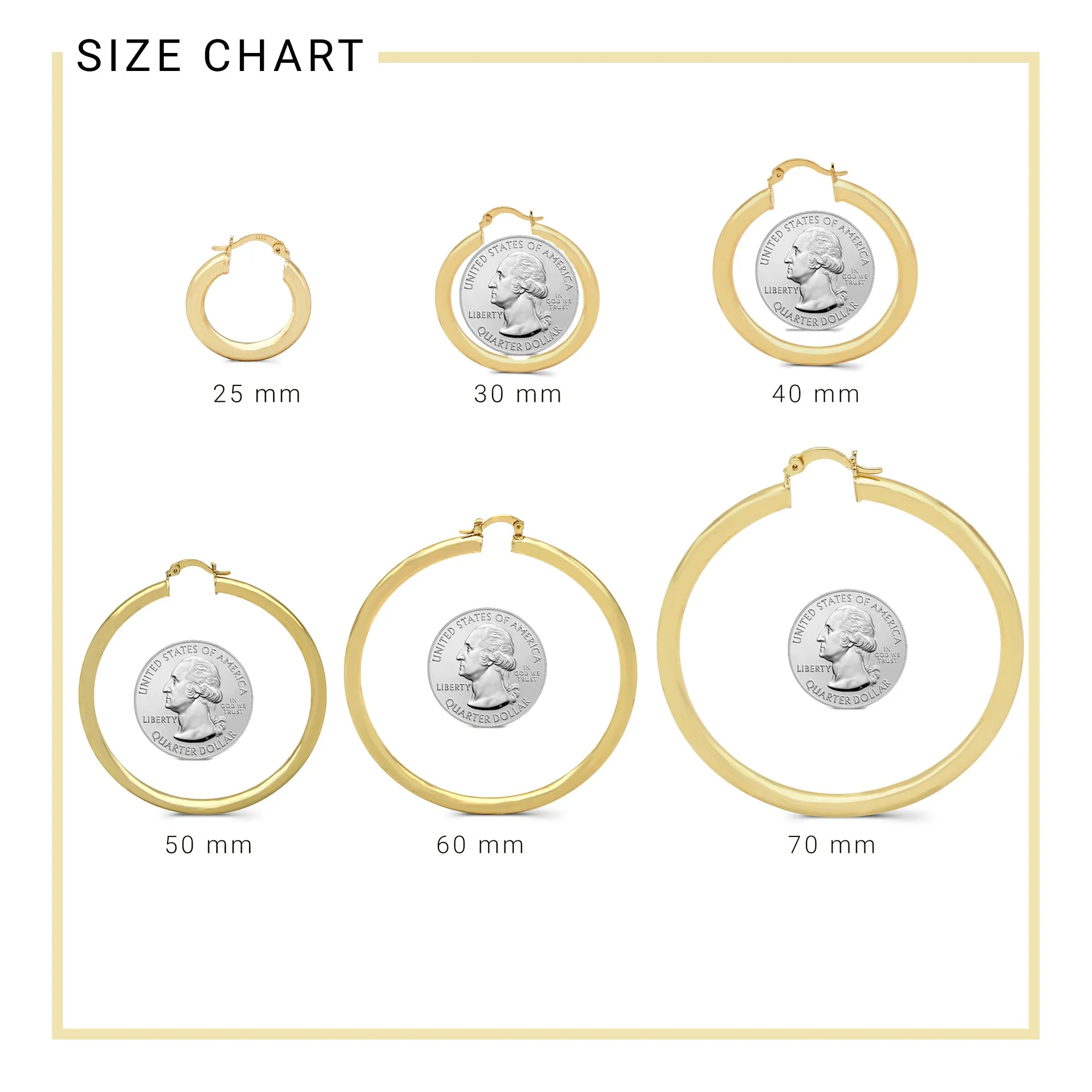 Hoop Earrings 14K Gold Plated 4 mm Hip Hop Hoops Ear Jewelry 25 - 80 mm Women