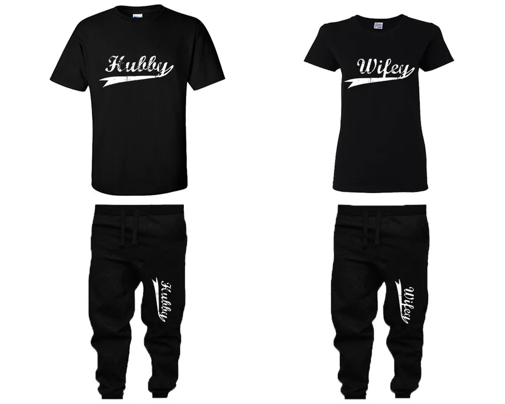 Hubby and Wifey Couple Matching Shirts and Jogger Pants, Shirt & Jogger Pants Top & Bottom Matching Set