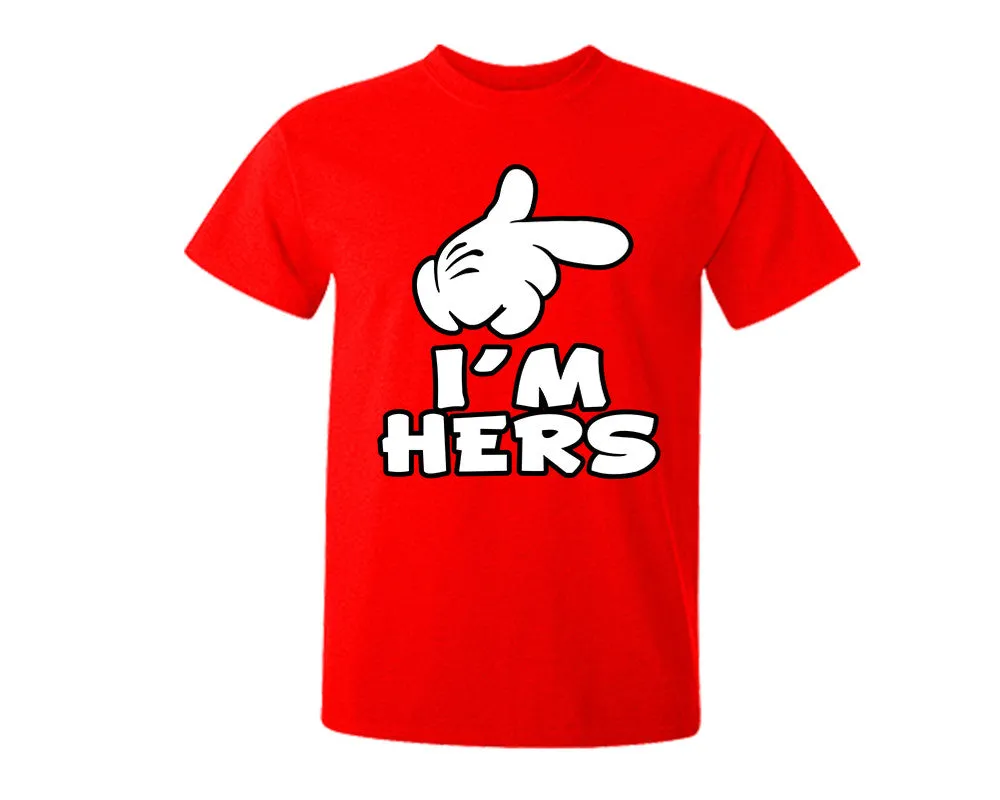 I'm Hers and He's Mine Couple Shirts and Kissing Mickey Jogger Pants, Top & Bottom Sets