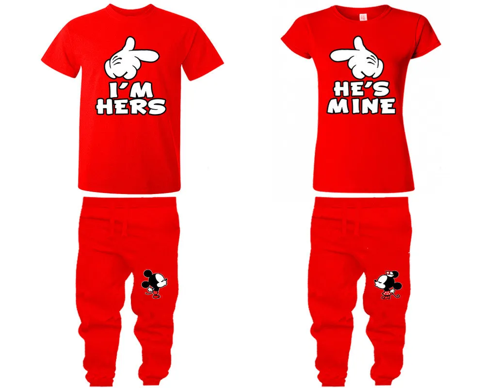 I'm Hers and He's Mine Couple Shirts and Kissing Mickey Jogger Pants, Top & Bottom Sets