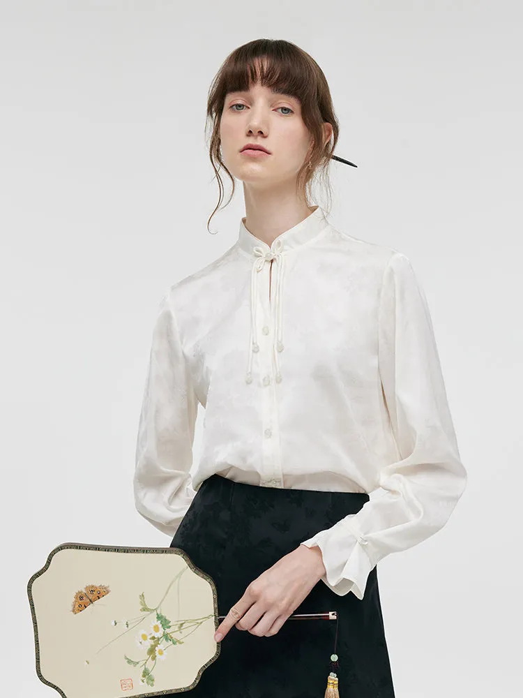 Jacquard Mandarin Collared Women Shirt