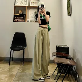 Khaki Cotton Korean baggy pants for women