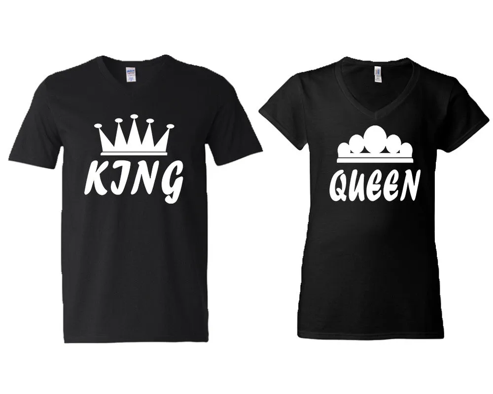 King Queen Couple Matching V-Neck T-Shirts