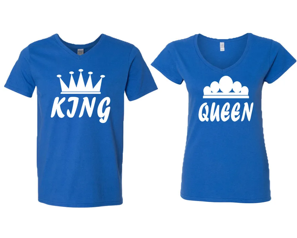 King Queen Couple Matching V-Neck T-Shirts