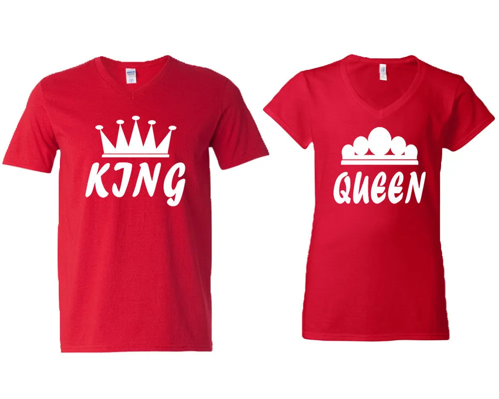 King Queen Couple Matching V-Neck T-Shirts