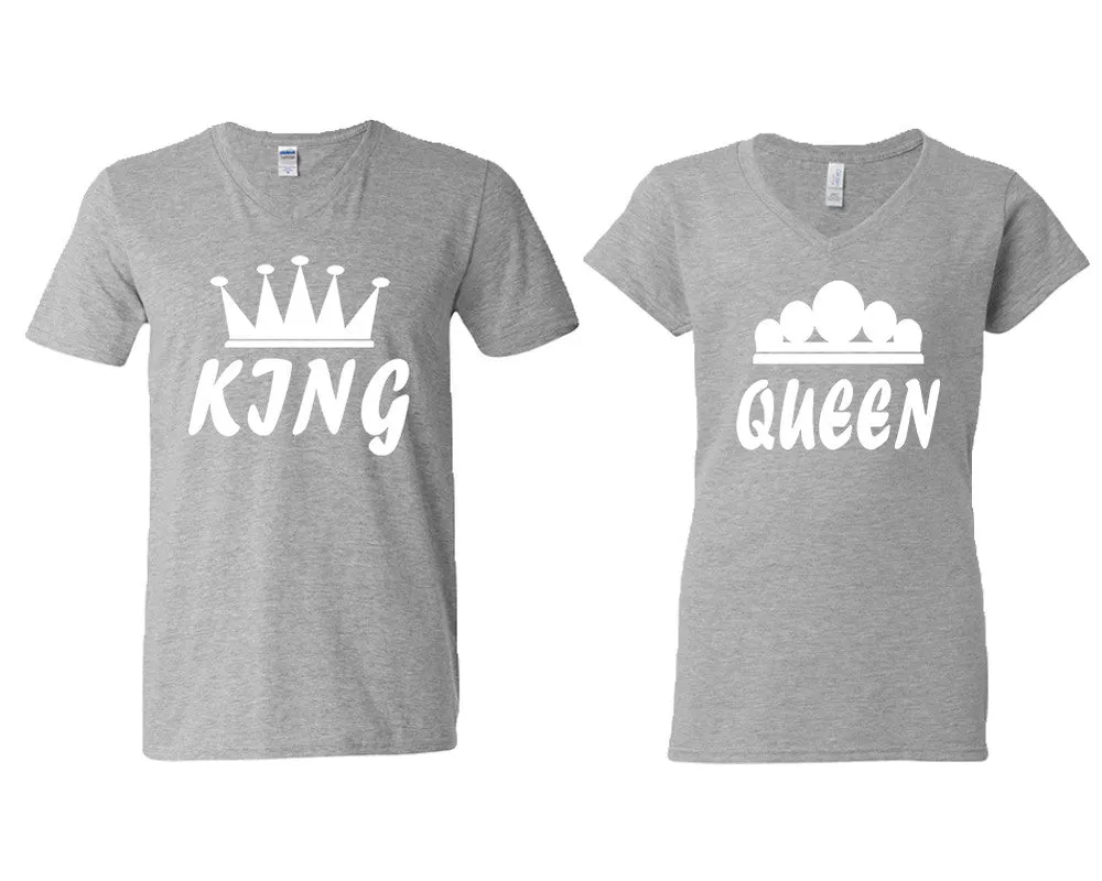 King Queen Couple Matching V-Neck T-Shirts