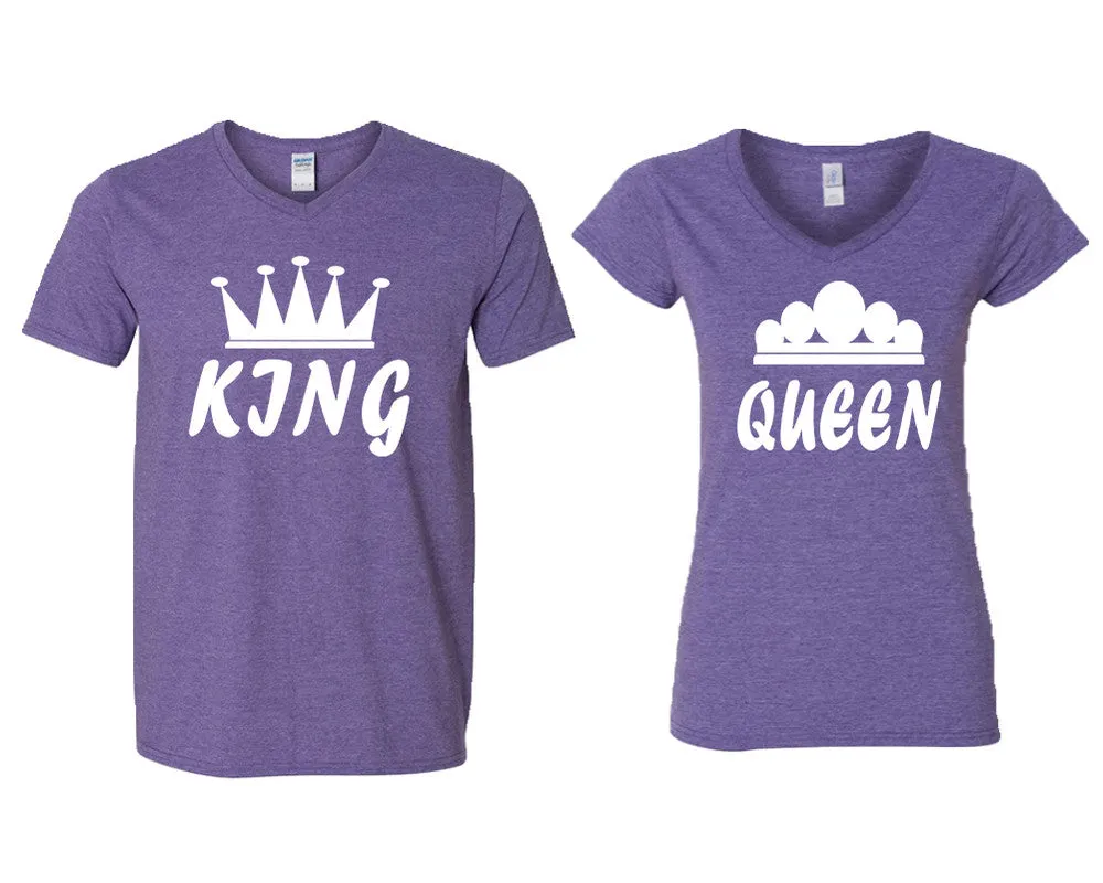 King Queen Couple Matching V-Neck T-Shirts