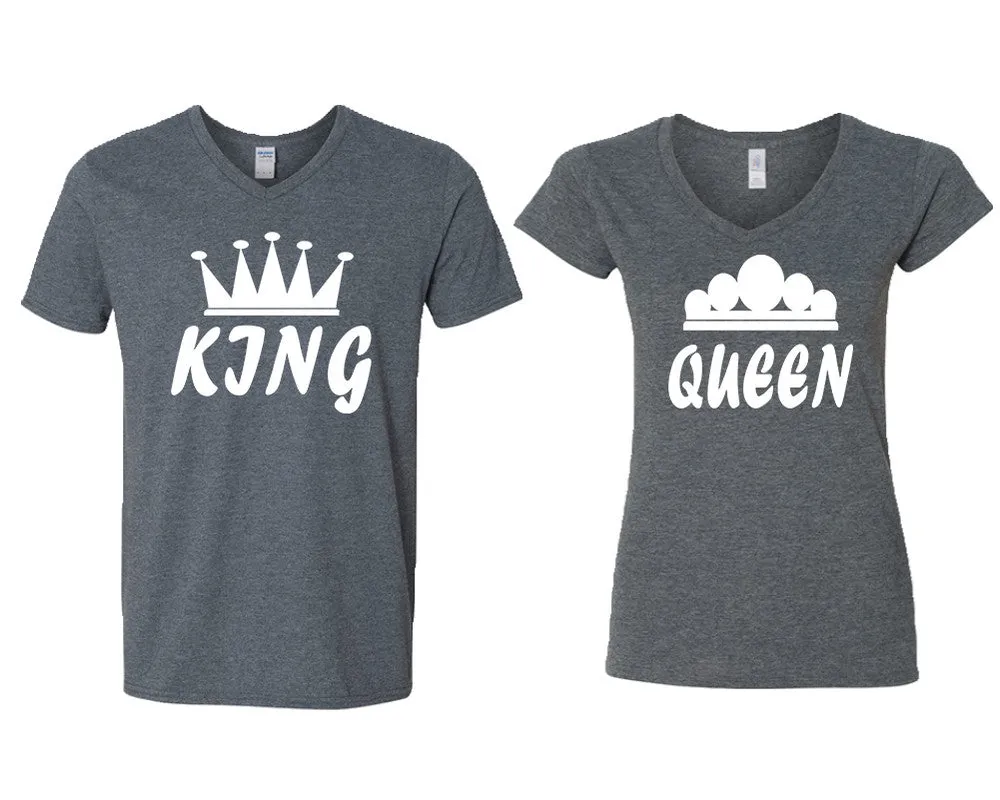 King Queen Couple Matching V-Neck T-Shirts