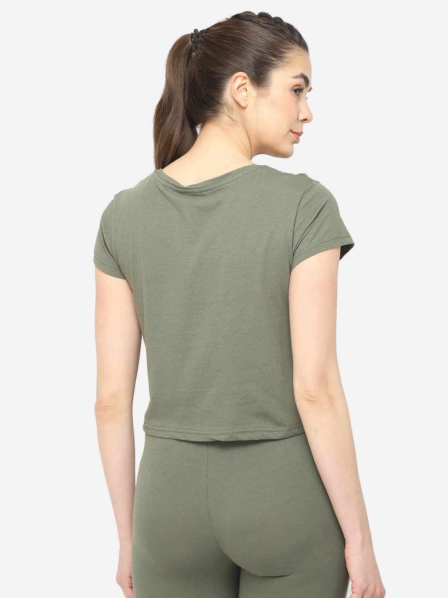 Legacy Women Cotton Green Cropped T-Shirt