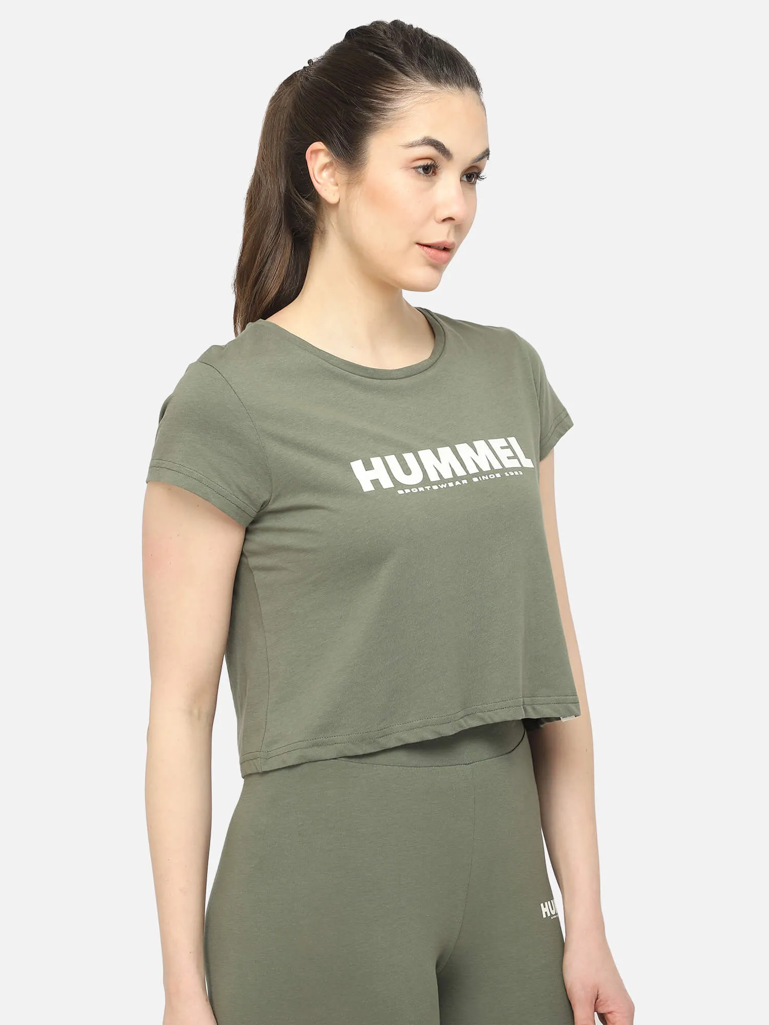 Legacy Women Cotton Green Cropped T-Shirt