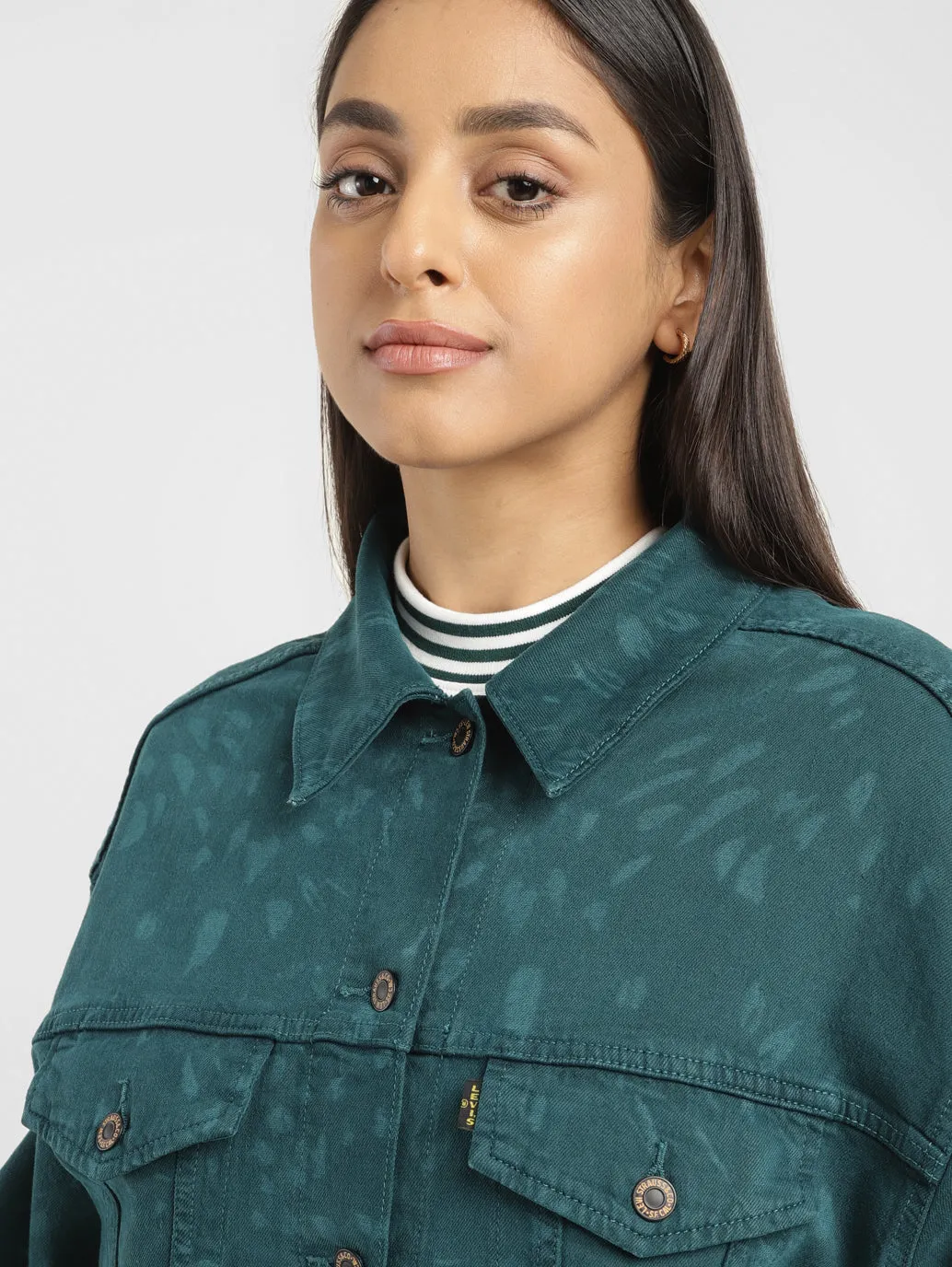 Levi's x Deepika Padukone Cropped Teal Trucker