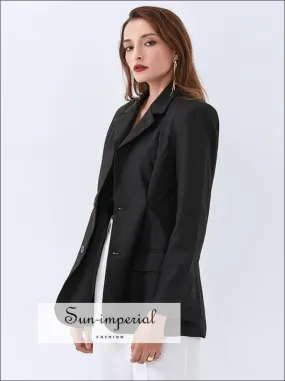 Long Sleeve Black  Women Blazer Coat