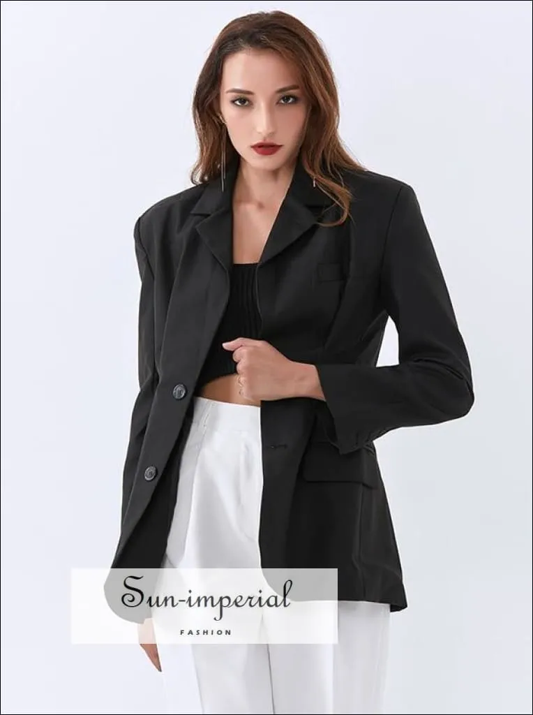 Long Sleeve Black  Women Blazer Coat