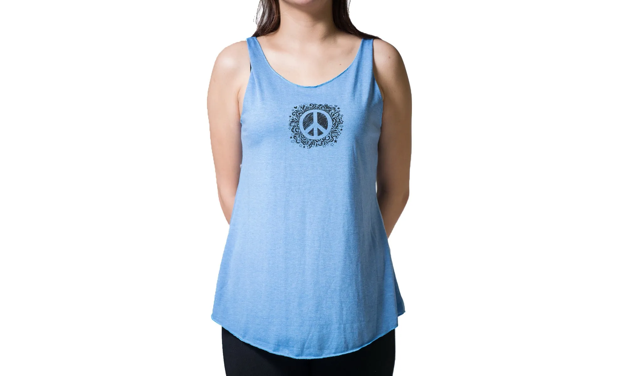 Loose Soft Vintage Style Women's Tank Tops Peace Sign Blue