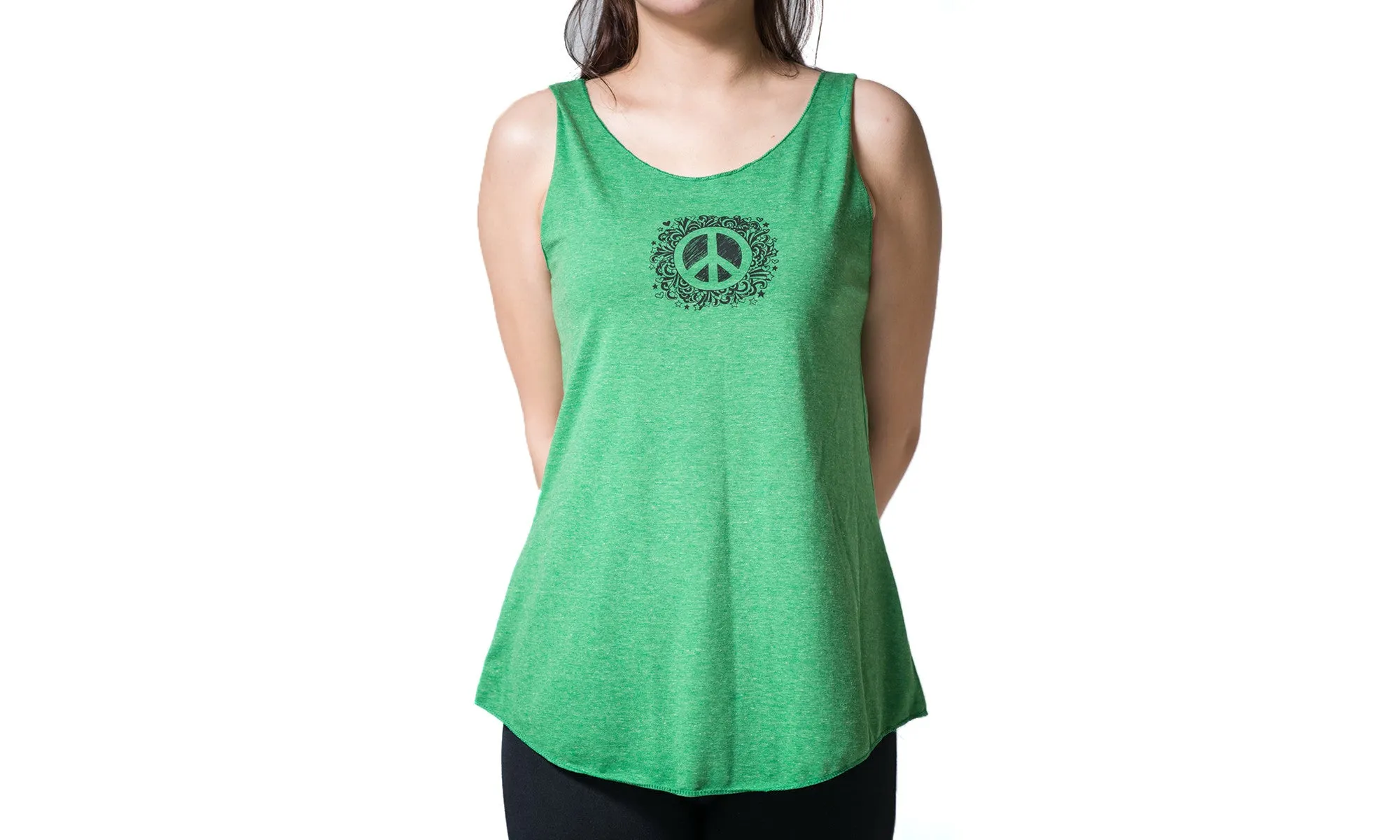 Loose Soft Vintage Style Women's Tank Tops Peace Sign Green