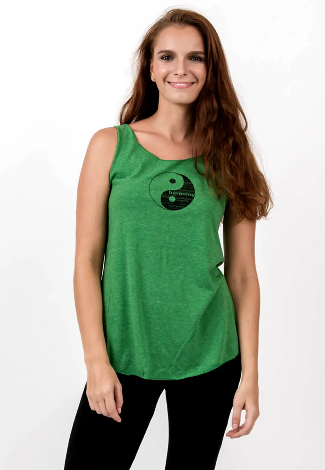 Loose Soft Vintage Style Women's Tank Tops Yin Yang Green