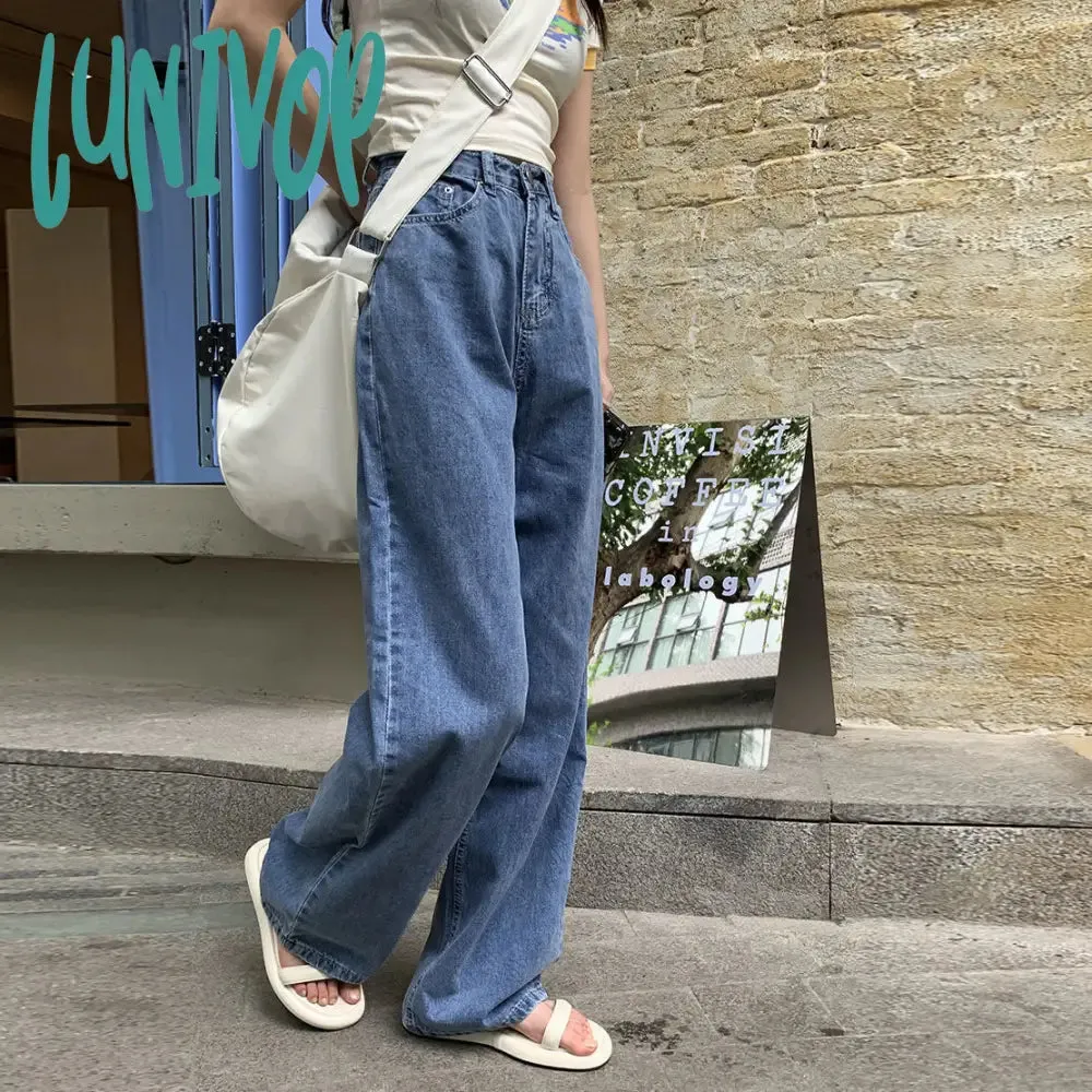 Lunivop 90s streetwear High Waist Straight Jeans Women's Summer Korean Style Ins Retro Versatile Casual Loose Wide Leg Mop Long Pants Fashion