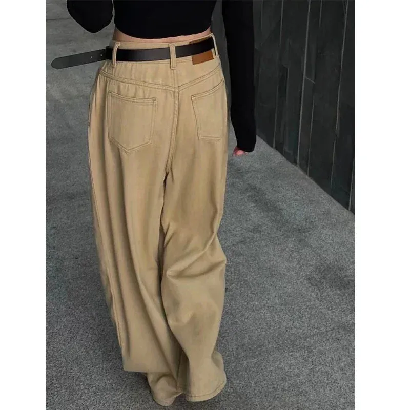 LVSANW 23ss Women's High Waisted Loose Flutter Jeans Fashion Wide Leg Trousers Ladies Nicole Y2k Pants Korean Style Cargo Pants Women