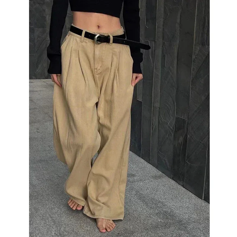 LVSANW 23ss Women's High Waisted Loose Flutter Jeans Fashion Wide Leg Trousers Ladies Nicole Y2k Pants Korean Style Cargo Pants Women