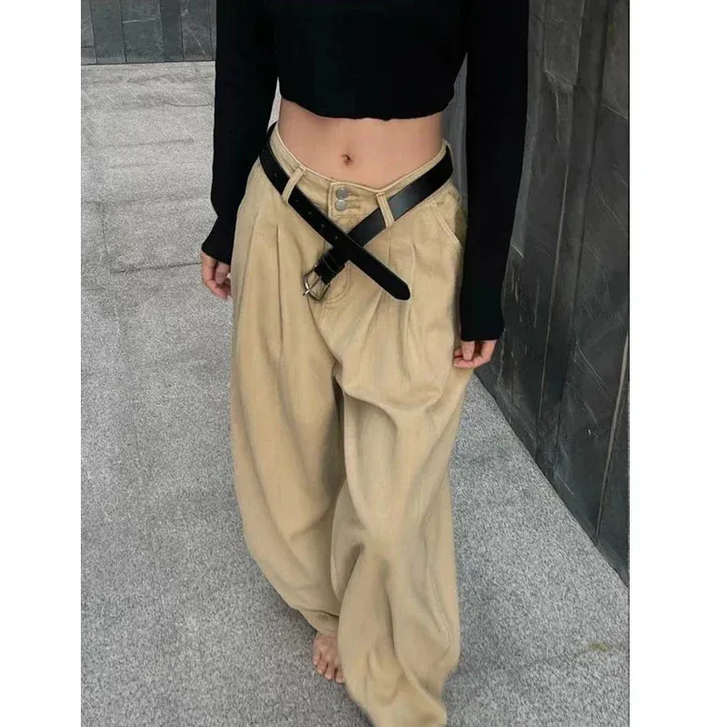 LVSANW 23ss Women's High Waisted Loose Flutter Jeans Fashion Wide Leg Trousers Ladies Nicole Y2k Pants Korean Style Cargo Pants Women