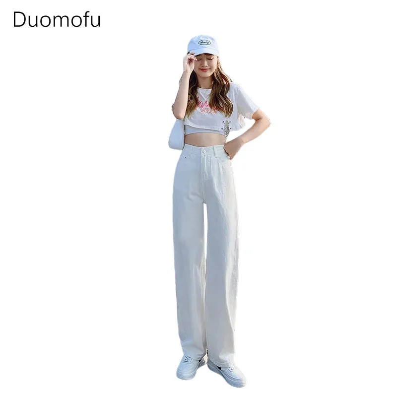 LVSANW Duomofu Korean Basic High Waist Slim Casual Women Jeans Summer Classic Full Length Fashion Washed Simple Straight Female Jeans