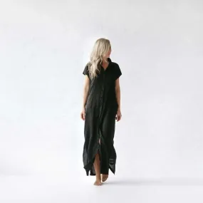 Maxi sleeveless shirt dress in black by Seaside Tones