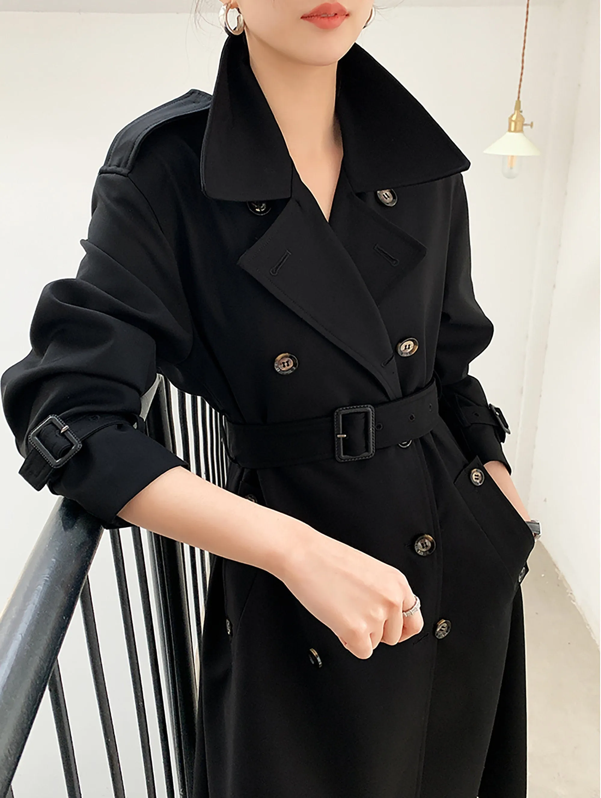 Midi Double Breasted Belted Trench Coat