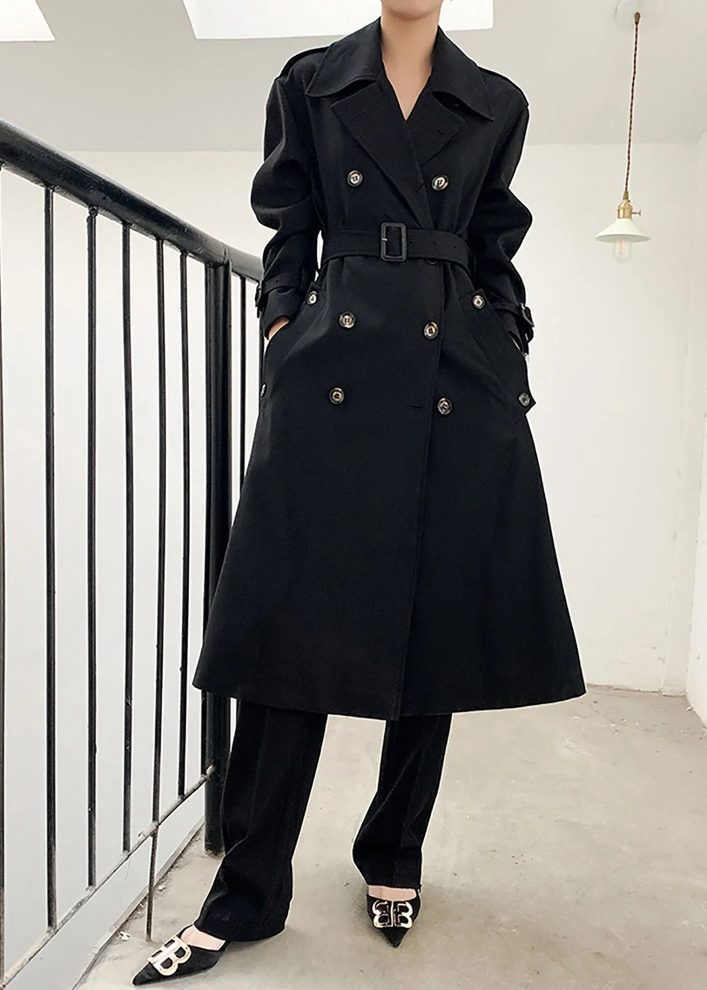 Midi Double Breasted Belted Trench Coat