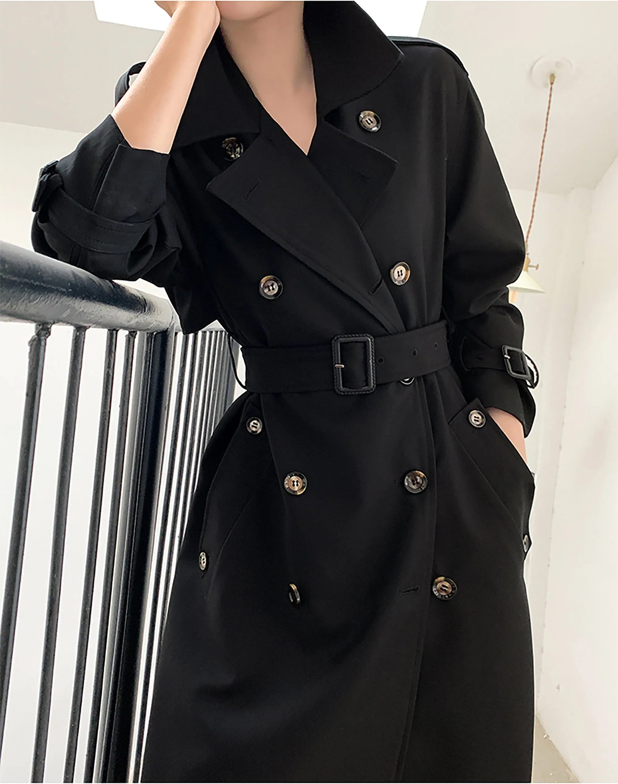 Midi Double Breasted Belted Trench Coat