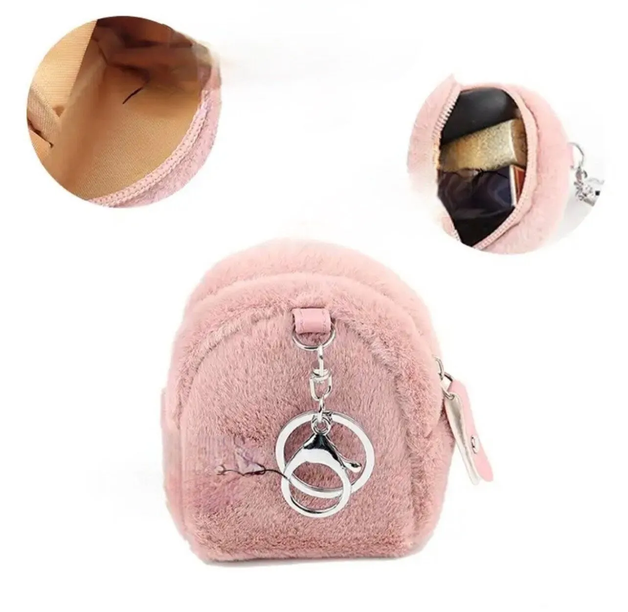 Mini Fluffy Backpack Style Key Chain Coin Purse Pouch Cash Bag Small Wallets Wallet Bags