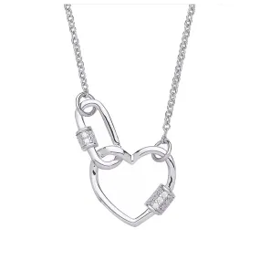 NEW: Locked In Love Heart Carabiner Style Necklace, Sterling Silver and Crystal Zirconia