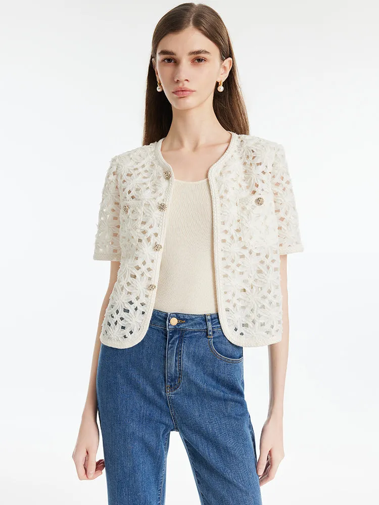 Openwork Single-Breasted Women Crop Jacket