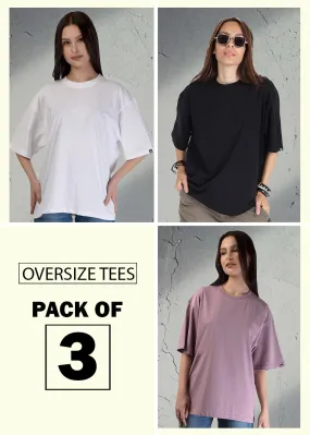 Pack Of 3 Solid Oversized T-shirts Womens